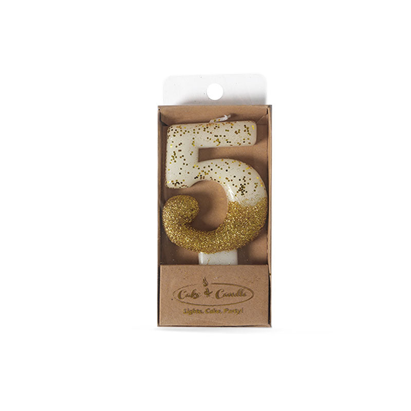 Number 5 Gold Dipped Candle 8cm