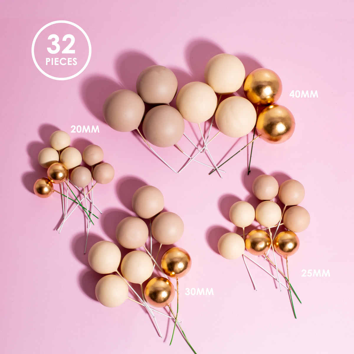 SPRINKS CHAMPAGNE GOLD FOAM BALL TOPPERS 32 piece