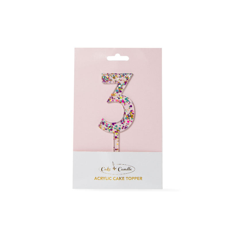 Rainbow Glitter 3 Cake Topper