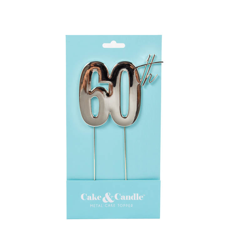 60th Silver Metal Cake Topper