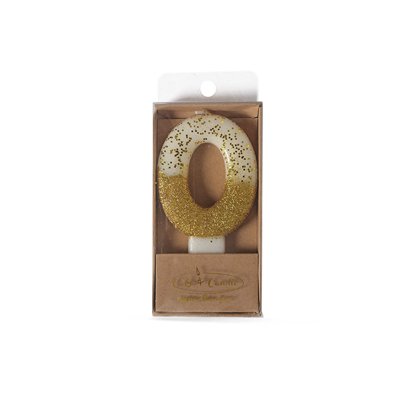 Number 0 Gold Dipped Candle 8cm
