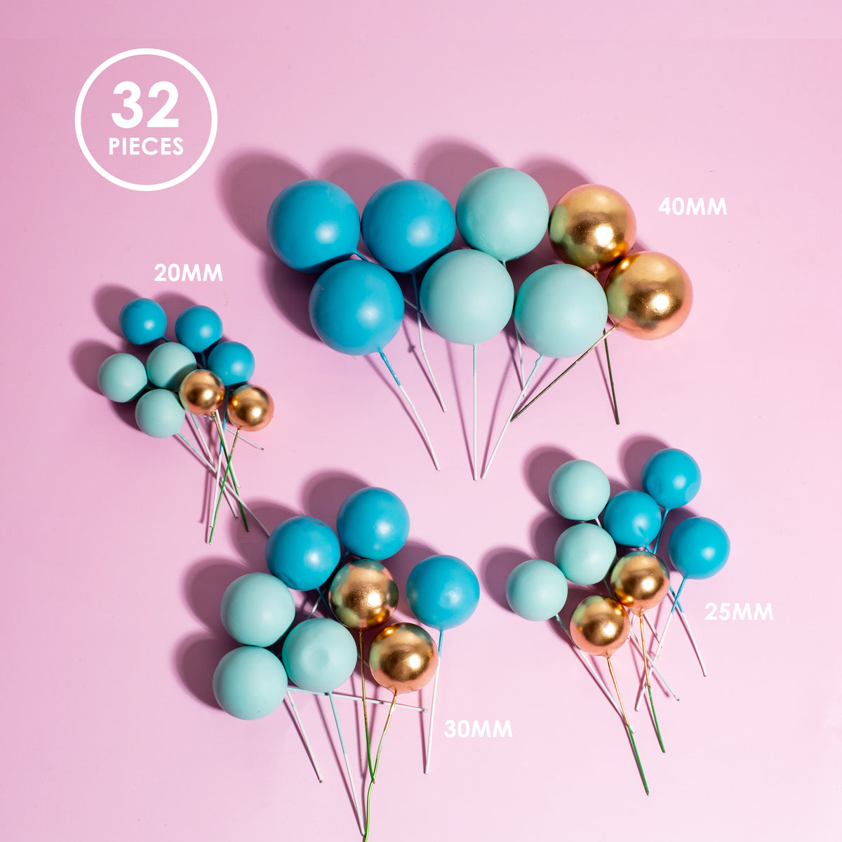 Bold In Blue Foam Ball Toppers 32 piece