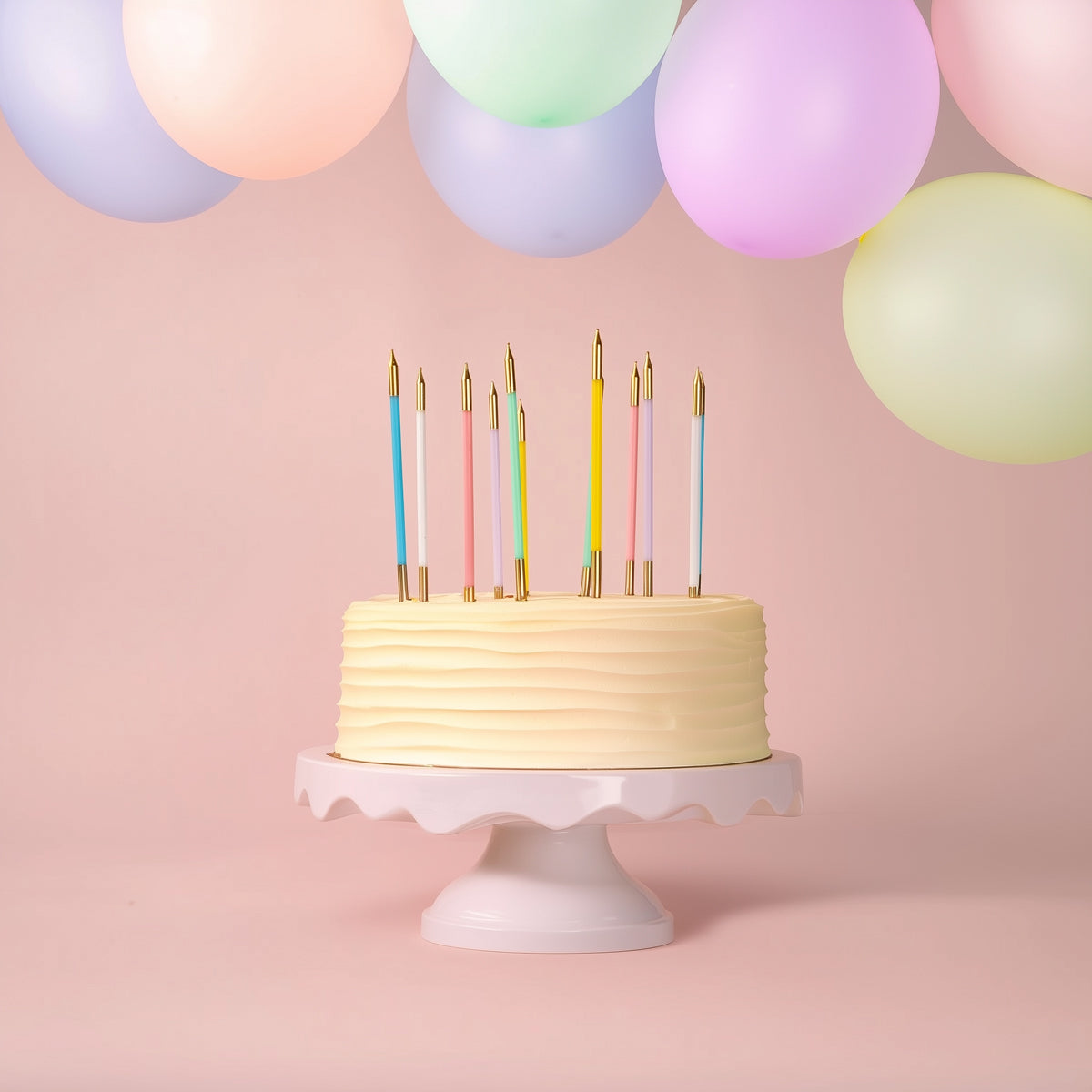 PASTEL MIX 15cm GOLD DOUBLE DIPPED Cake Candles (Pkt 12)