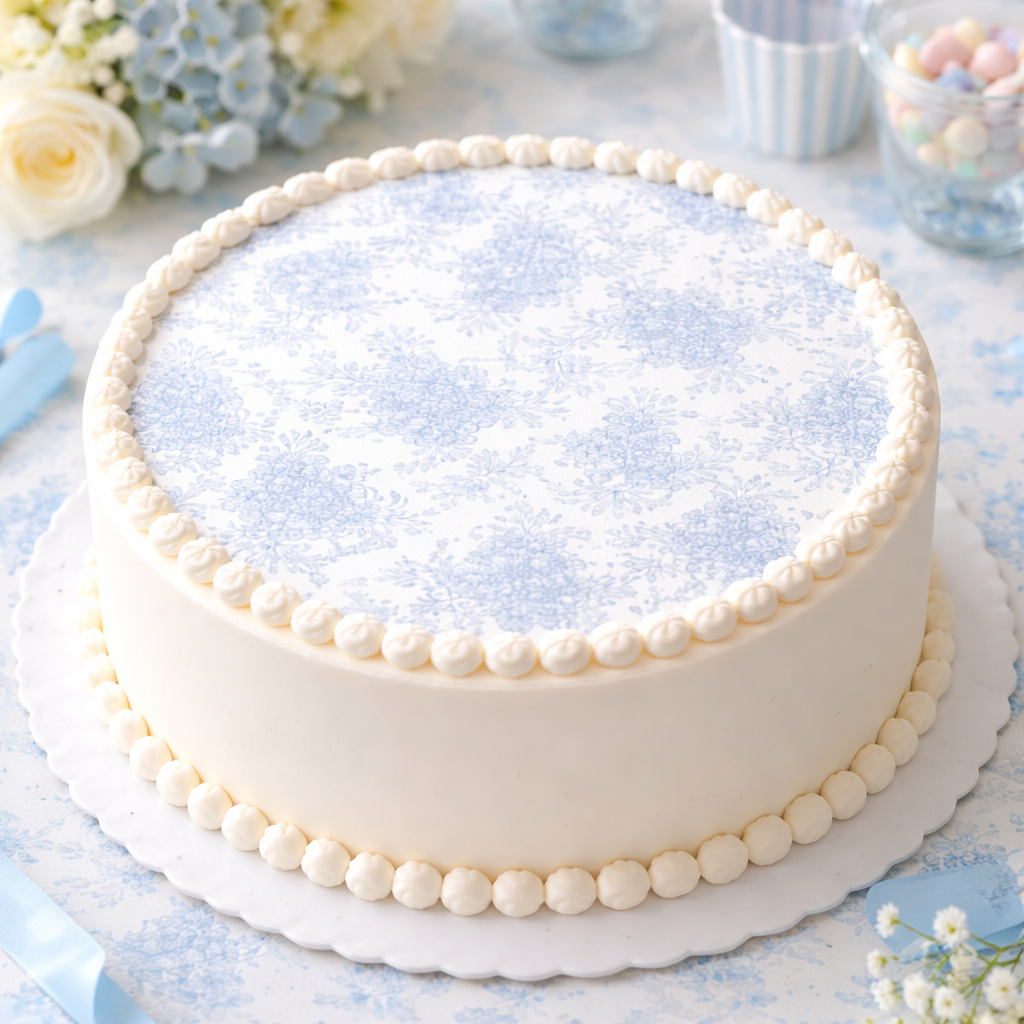 Blue Floral Edible Image Template