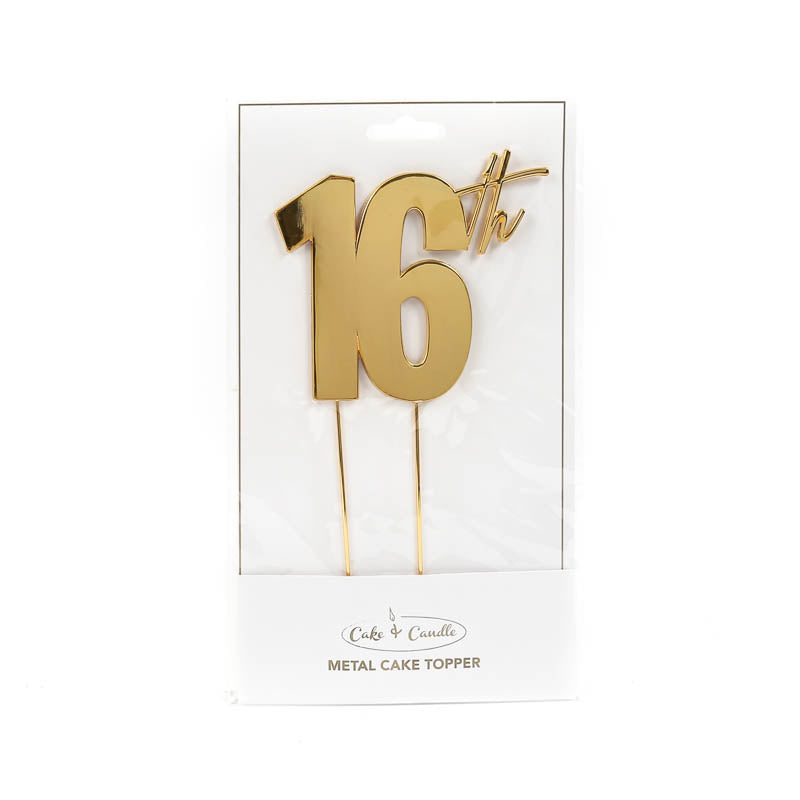 16th Gold Metal Cake Topper