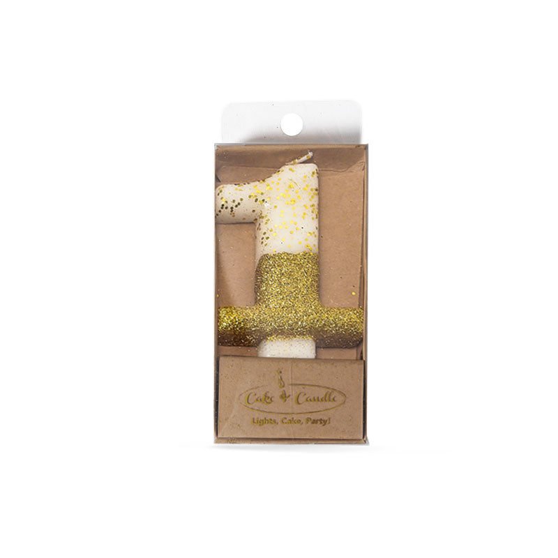 Number 1 Gold Dipped Candle 8cm