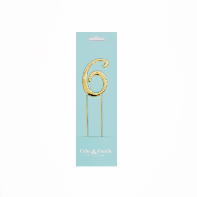 Number 6 Gold Metal Cake Topper
