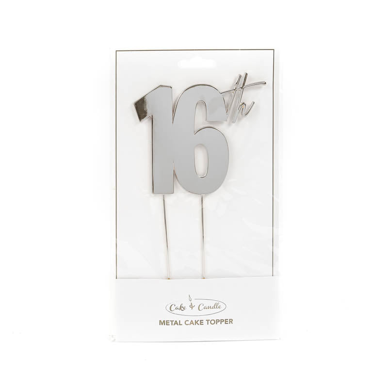 16th Silver Metal Cake Topper