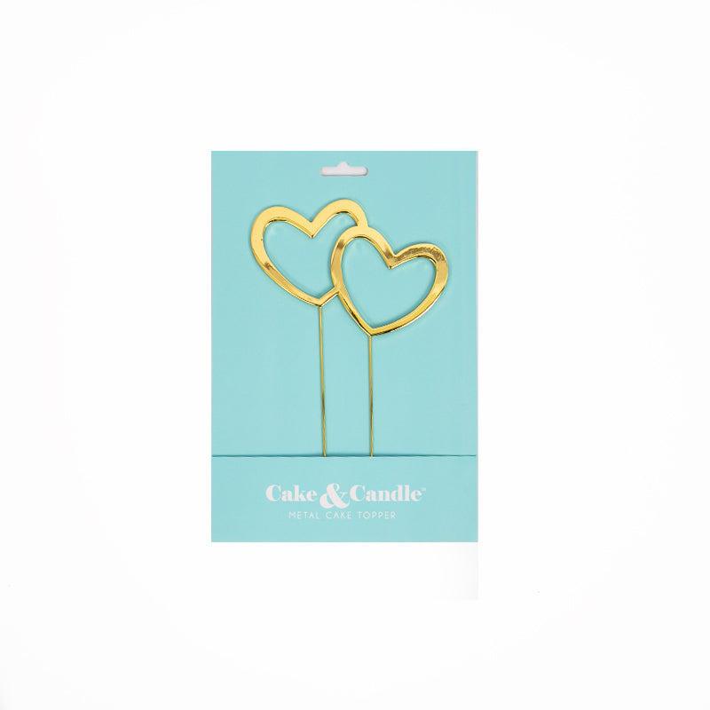DOUBLE HEARTS GOLD Metal Cake Topper