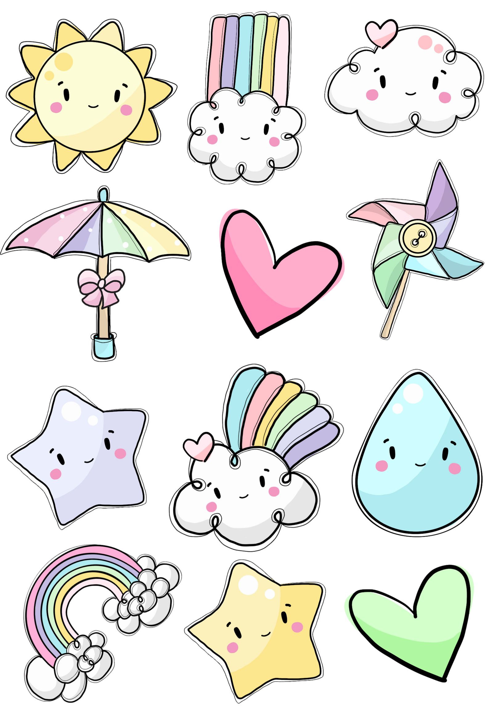 RAINBOW LOVE - 12 PCE WAFER PAPER CUPCAKE TOPPERS