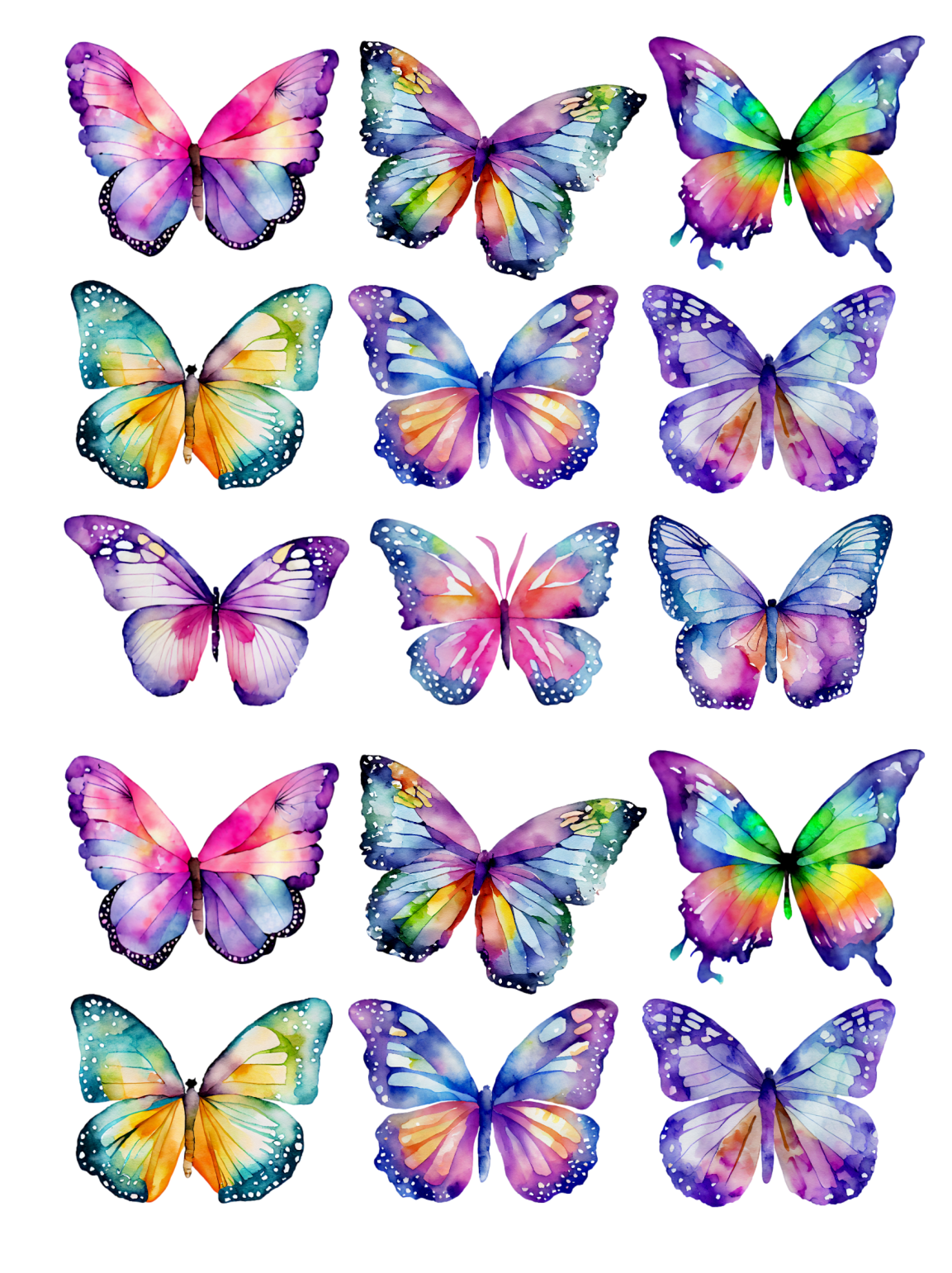 Medium Bright Watercolour Butterflies 15 Pack Wafer Paper