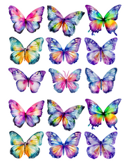Medium Bright Watercolour Butterflies 15 Pack Wafer Paper