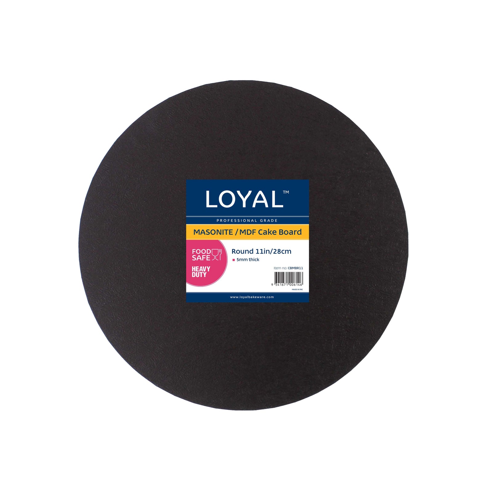 LOYAL 11 INCH ROUND BLACK MASONITE CAKE BOARD
