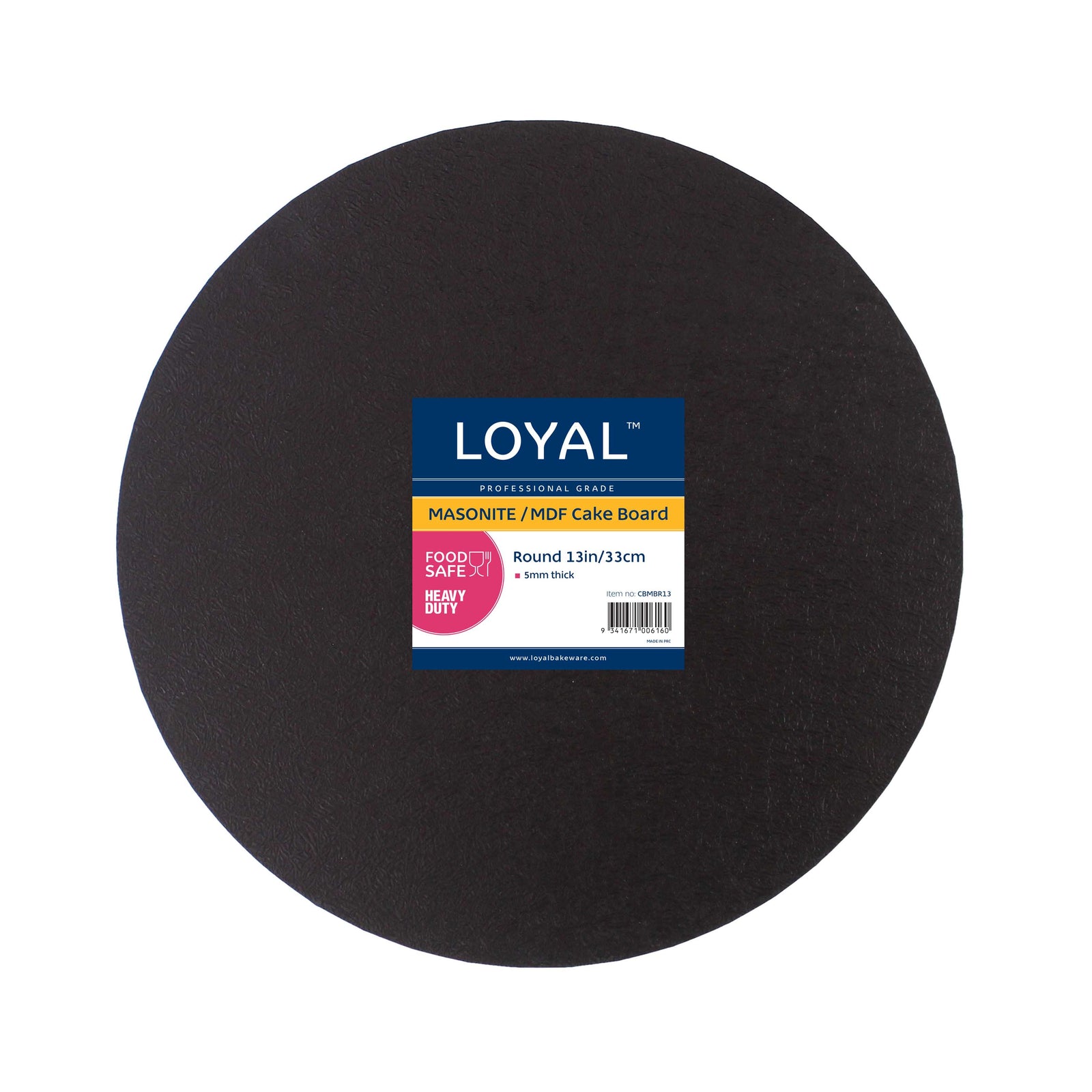 LOYAL 13 INCH ROUND BLACK MASONITE CAKE BOARD