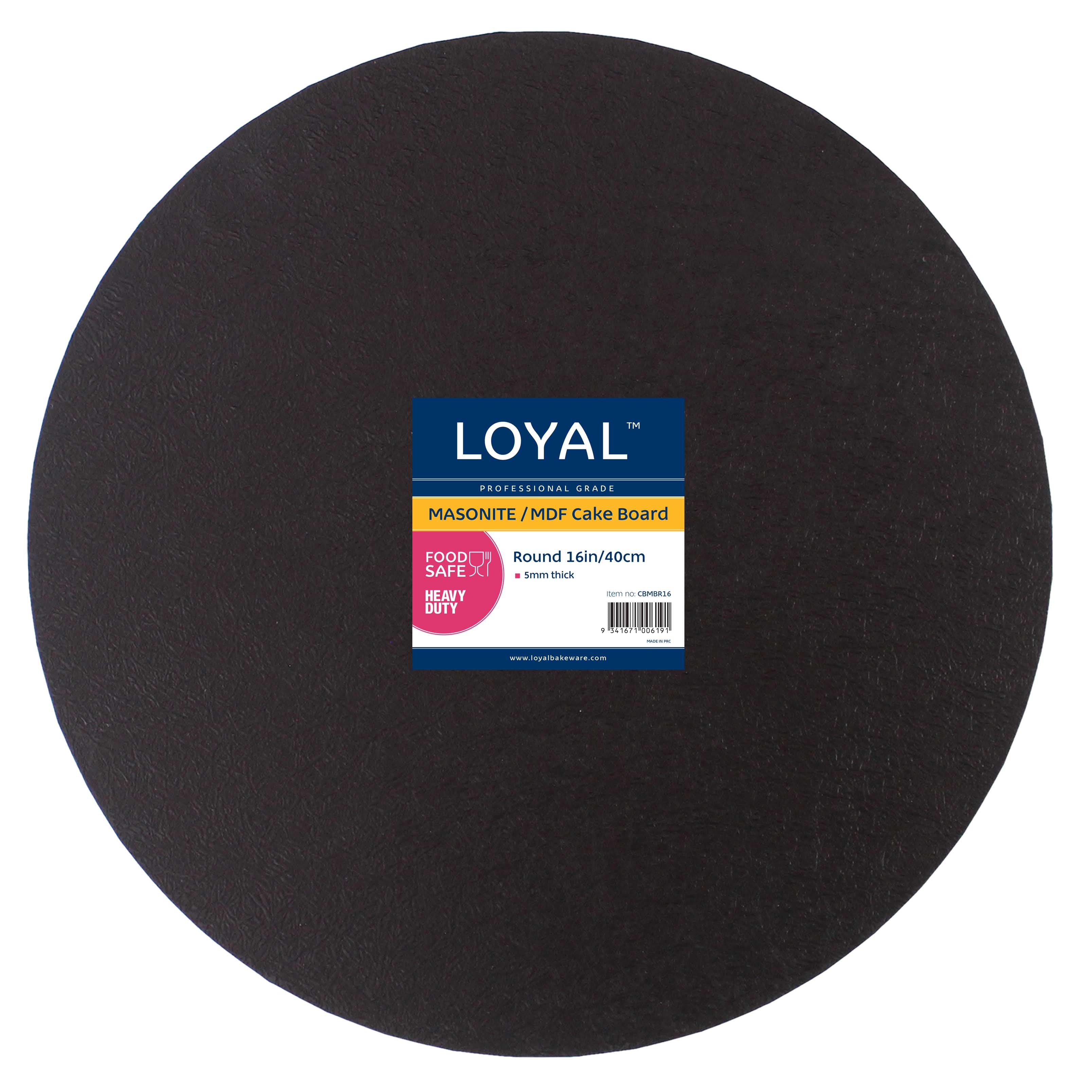 LOYAL 16 INCH ROUND BLACK MASONITE CAKE BOARD