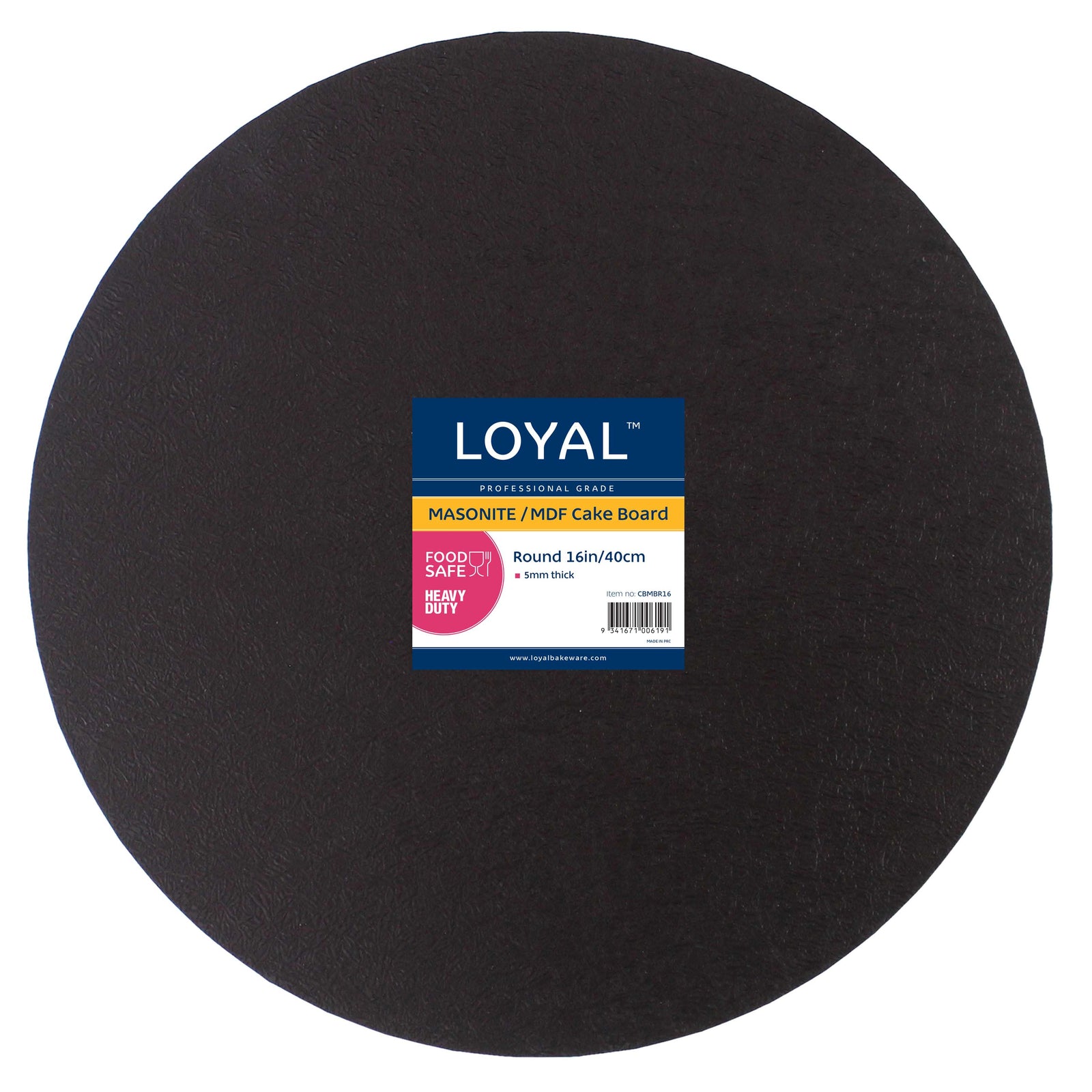 LOYAL 16 INCH ROUND BLACK MASONITE CAKE BOARD