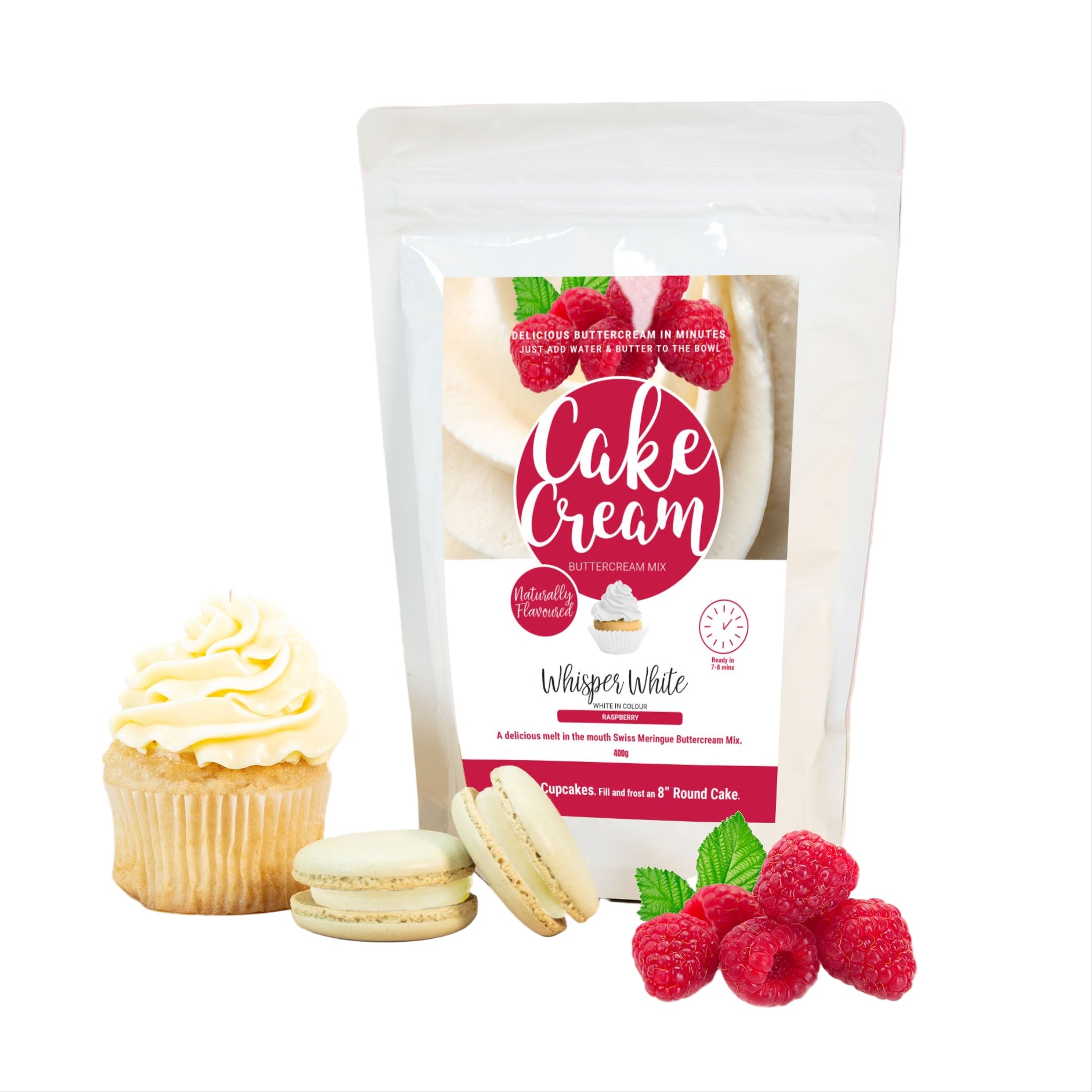 Cake Cream Whisper White Raspberry Flavoured 400g | Cake Decorating Central