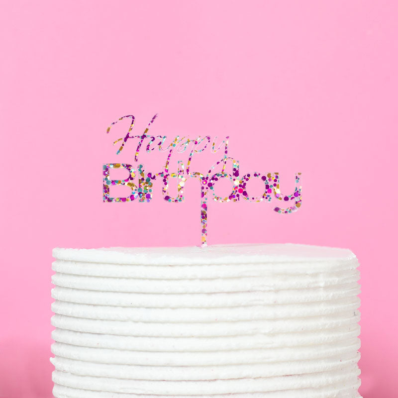 Rainbow Glitter Happy Birthday Cake Topper