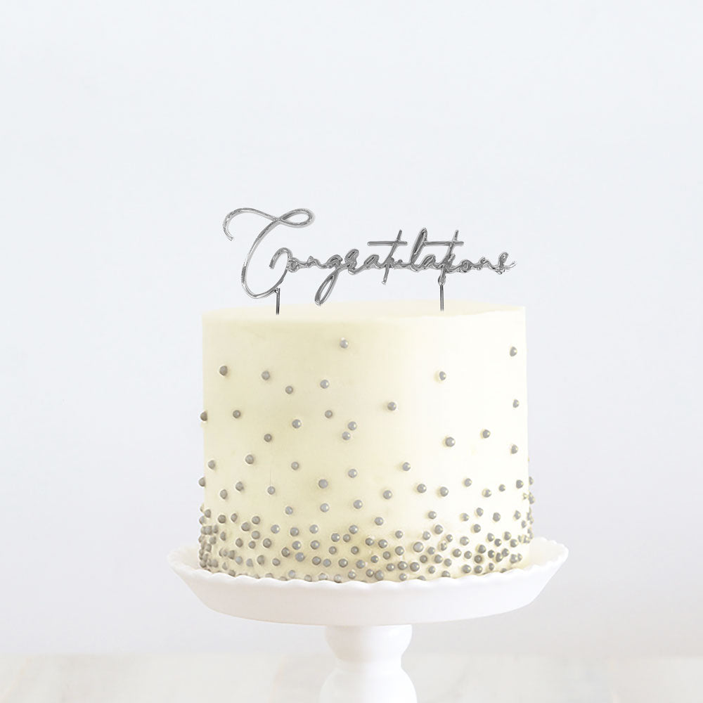 Congratulations Silver Metal Cake Topper