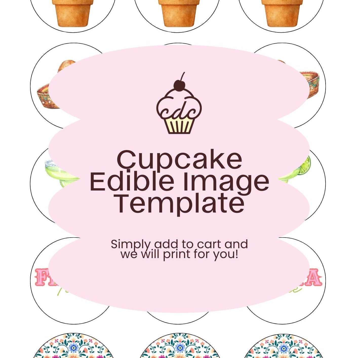 Fiesta Time Cupcake Edible Image Template