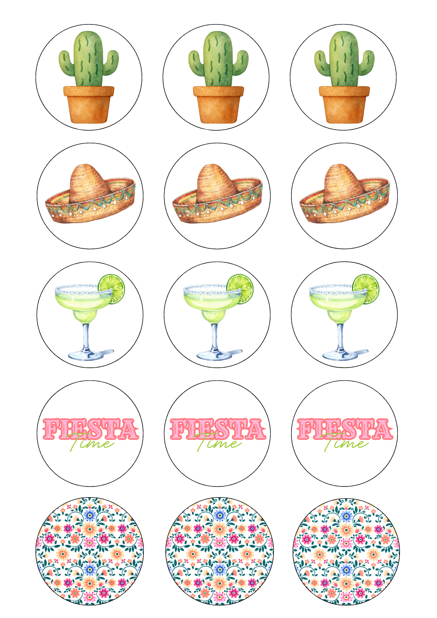 Fiesta Time Cupcake Edible Image Template