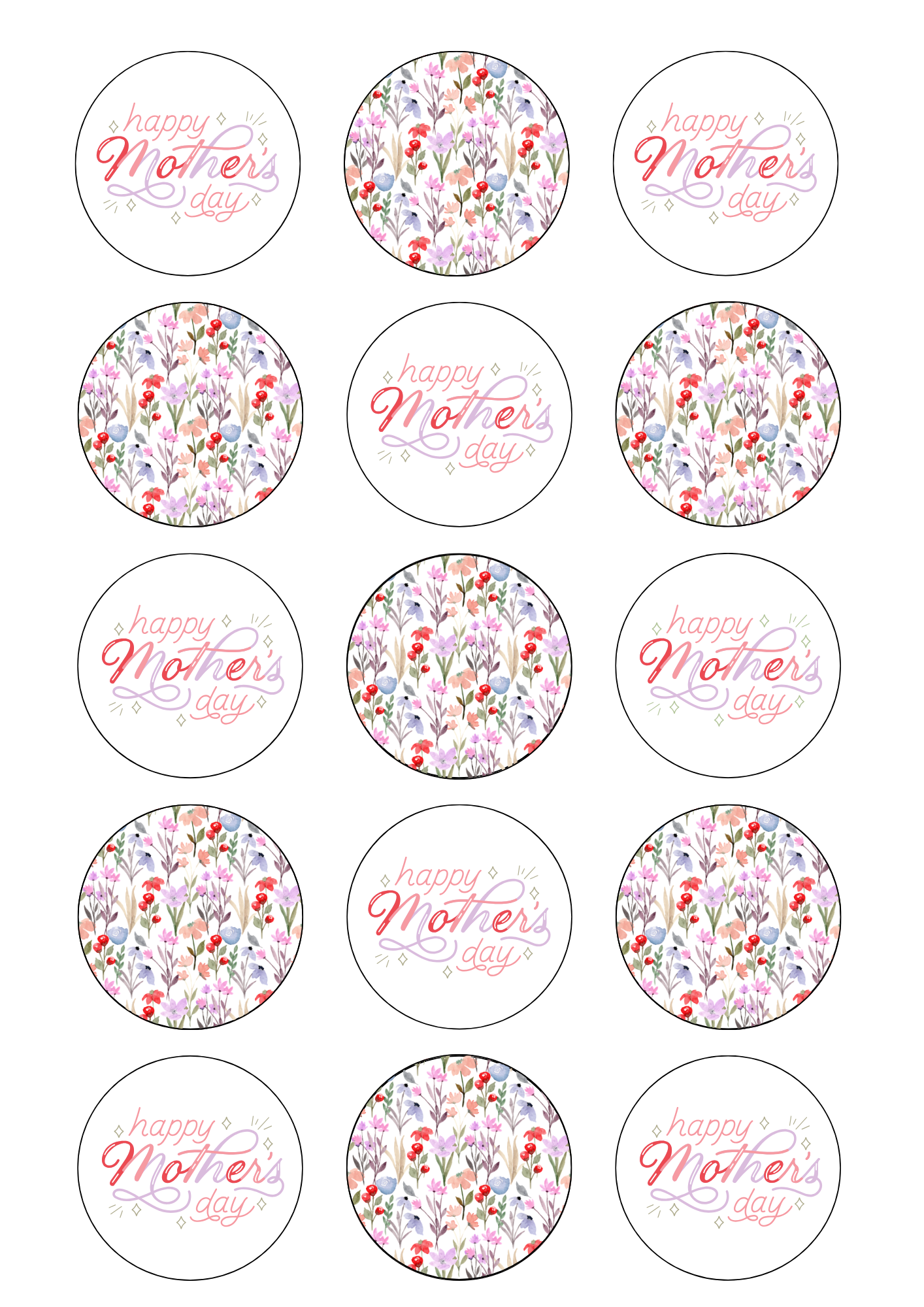 Mother's Day Cupcake Edible Image Template