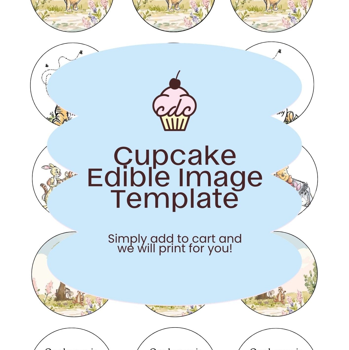 Pooh Bear Cupcake Edible Image Template
