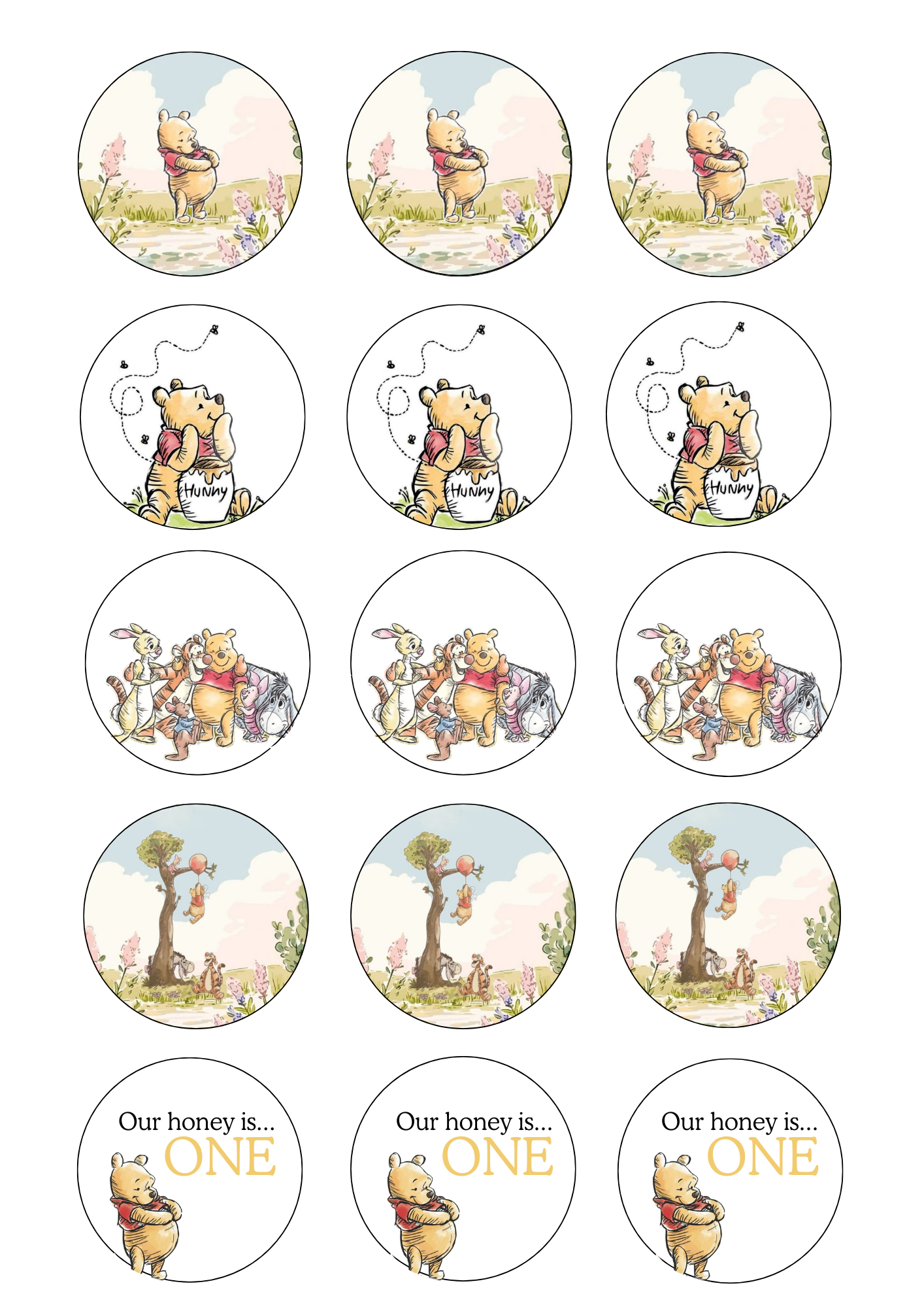 Pooh Bear Cupcake Edible Image Template