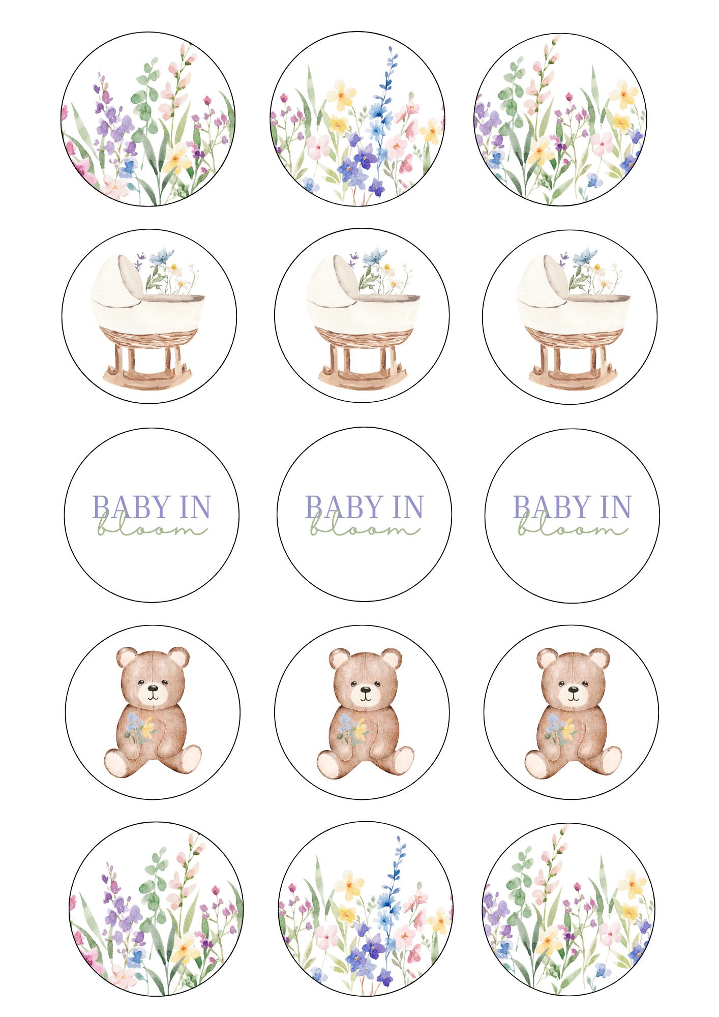 Baby In Bloom Cupcake Edible Image Template