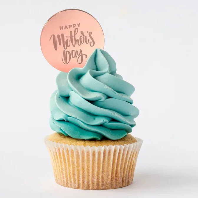 HAPPY MOTHERS DAY ROUND ROSE GOLD MIRROR CUPCAKE TOPPER 10PCE