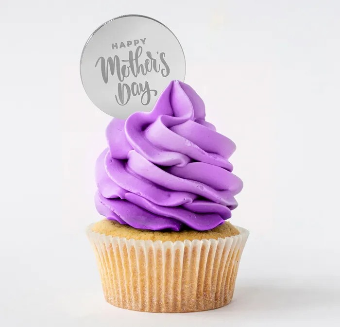 HAPPY MOTHERS DAY ROUND SILVER MIRROR CUPCAKE TOPPER 10PCE