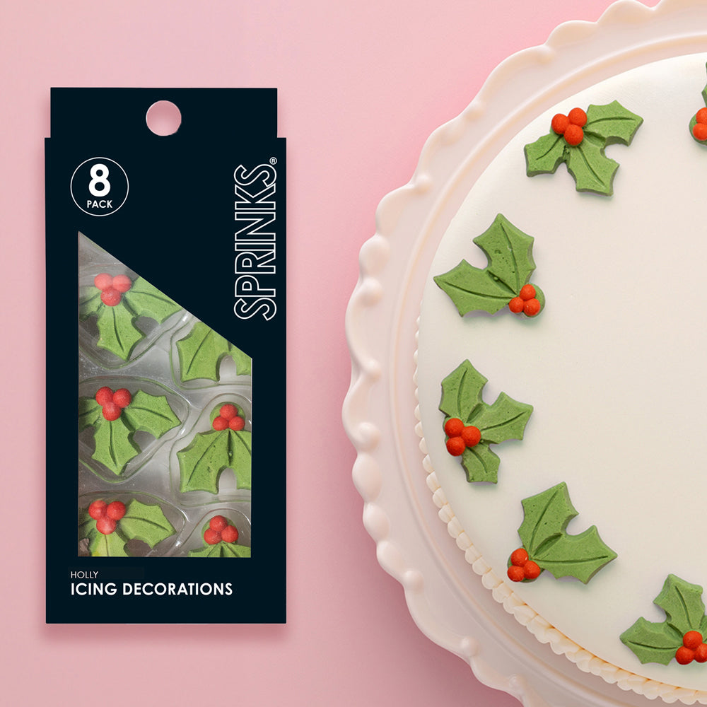 Holly Icing Decorations 8 pieces