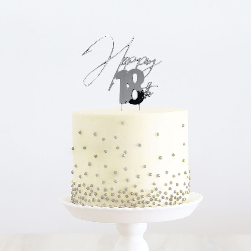 Happy 18th Silver Metal Cake Topper