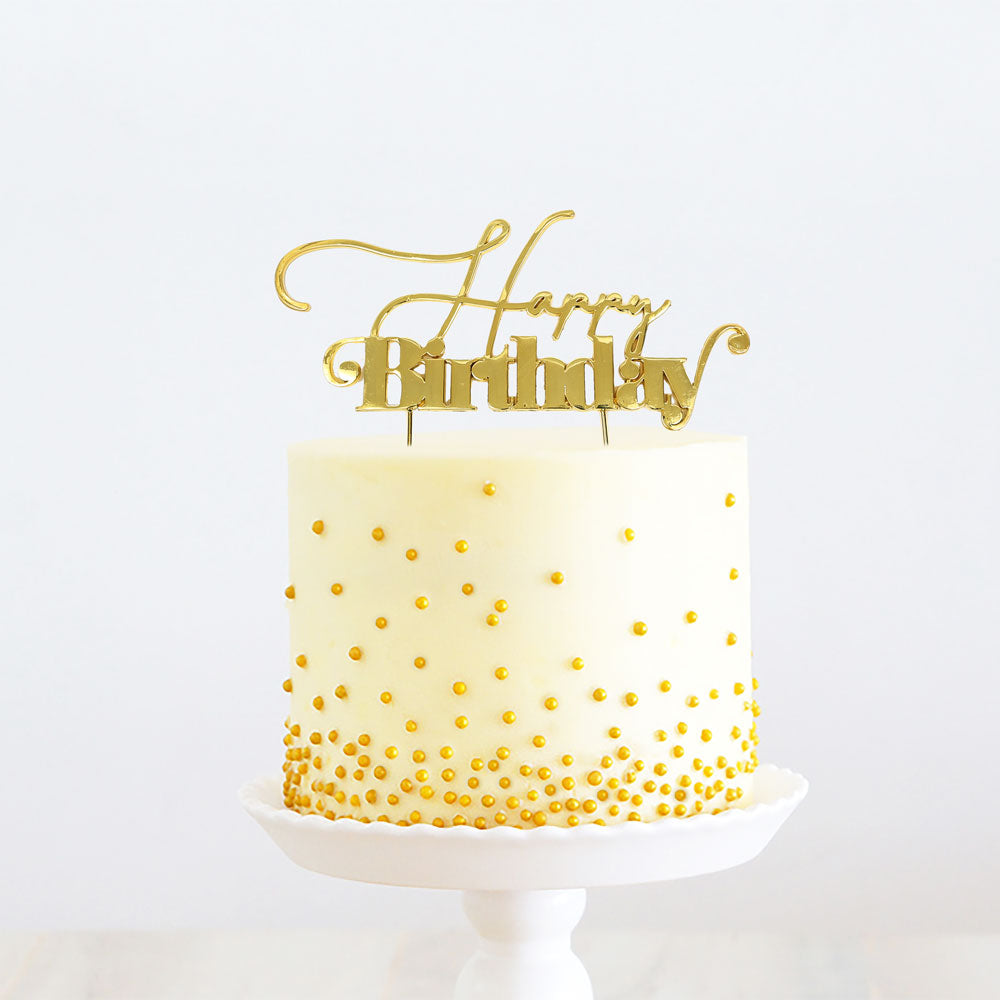 Happy Birthday Gold Metal Cake Topper