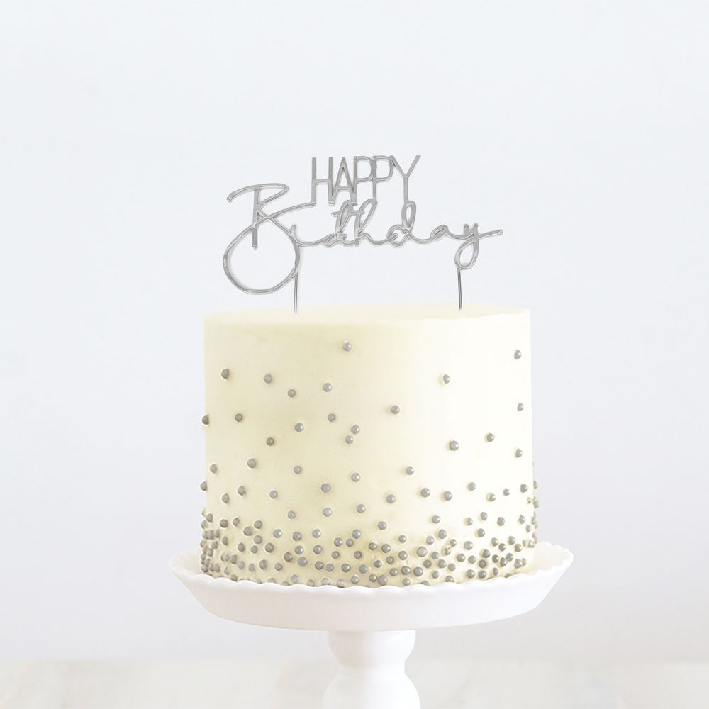 Happy Birthday Silver Metal Cake Topper (2)