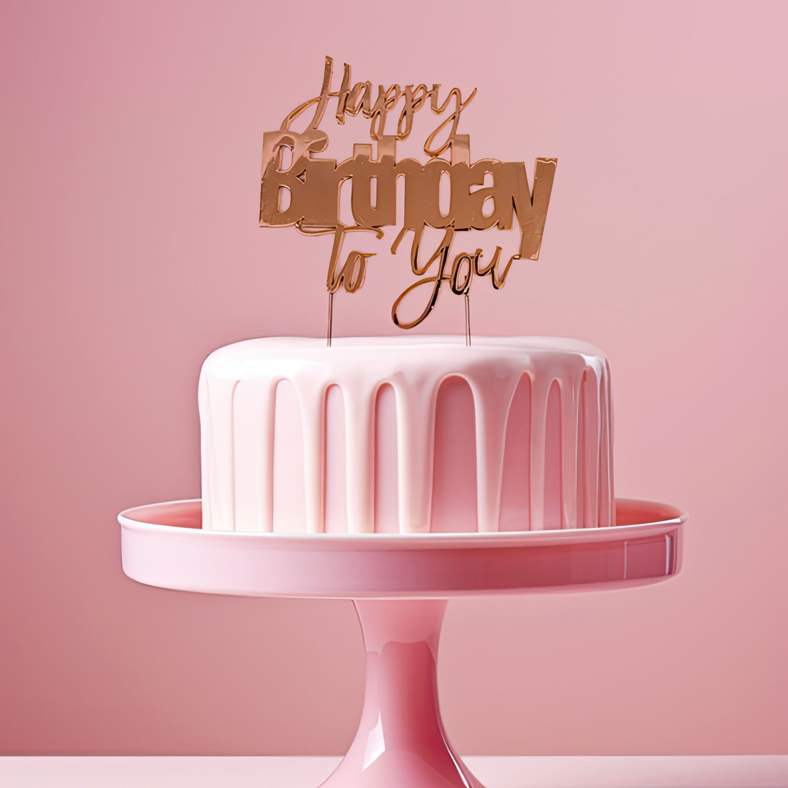 Happy Birthday To You Rose Gold Metal Cake Topper