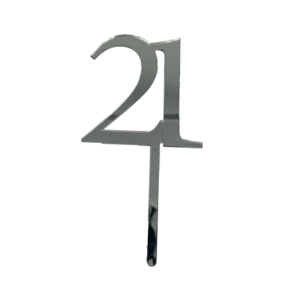 21 SILVER TALL MIRROR ACRYLIC CAKE TOPPER