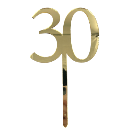 30 GOLD TALL MIRROR ACRYLIC CAKE TOPPER