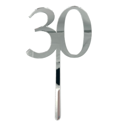 30 SILVER TALL MIRROR ACRYLIC CAKE TOPPER
