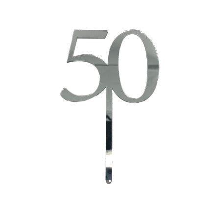 50 SILVER TALL MIRROR ACRYLIC CAKE TOPPER