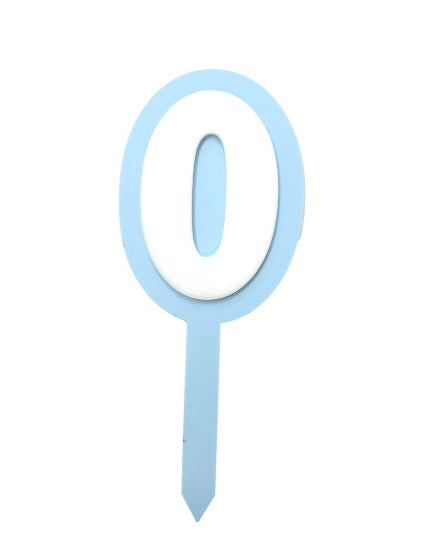 0 BLUE+WHITE LAYERED ACRYLIC CAKE TOPPER