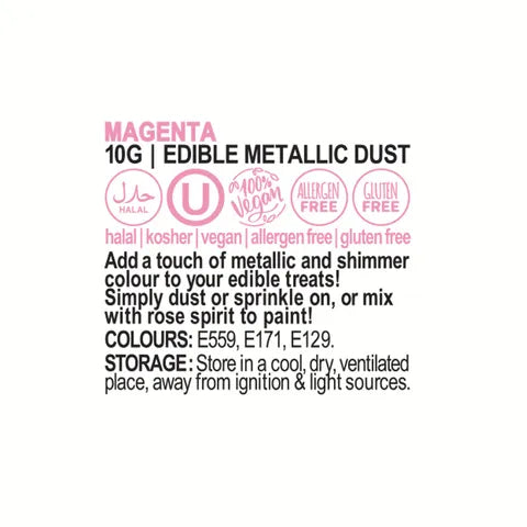 VIVID MAGENTA EDIBLE METALLIC DUST 10G