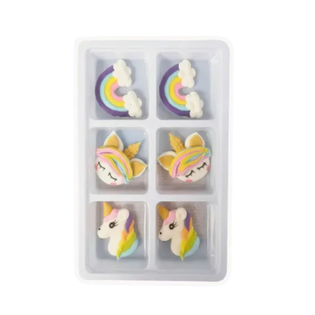 Sugar Decorations PASTEL UNICORN & RAINBOW 6 PIECE