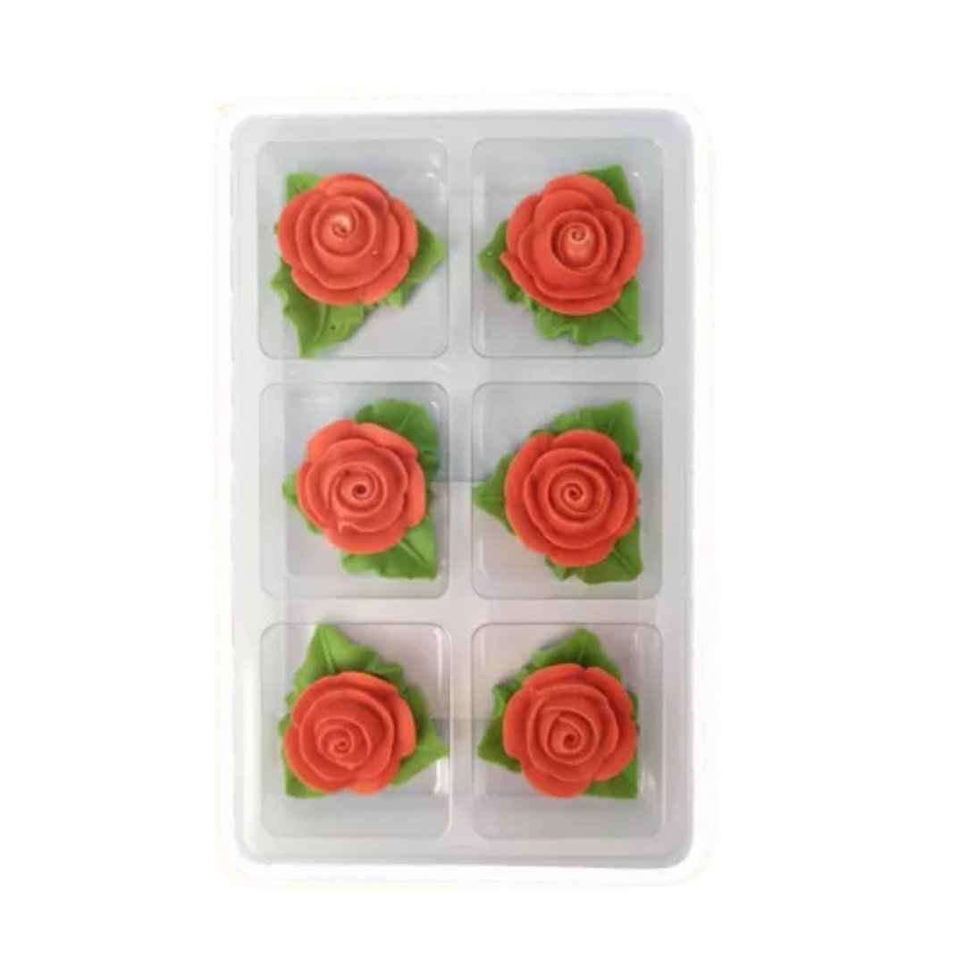 Sugar Decorations TINY ROSE WITH LEAF RED 6 PIECE