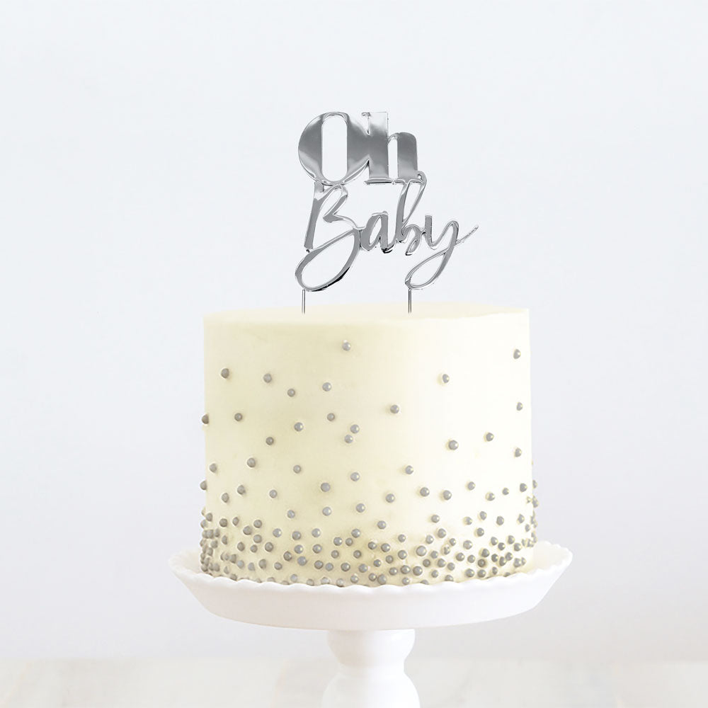 OH Baby Silver Metal Cake Topper