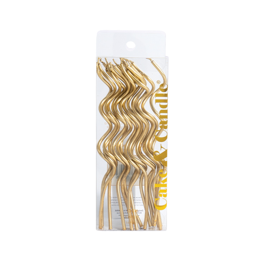 GOLD 13cm SWIRLY Cake Candles (Pkt 16)