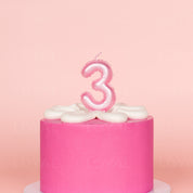 No 3 Pink Metallic Balloon Candle
