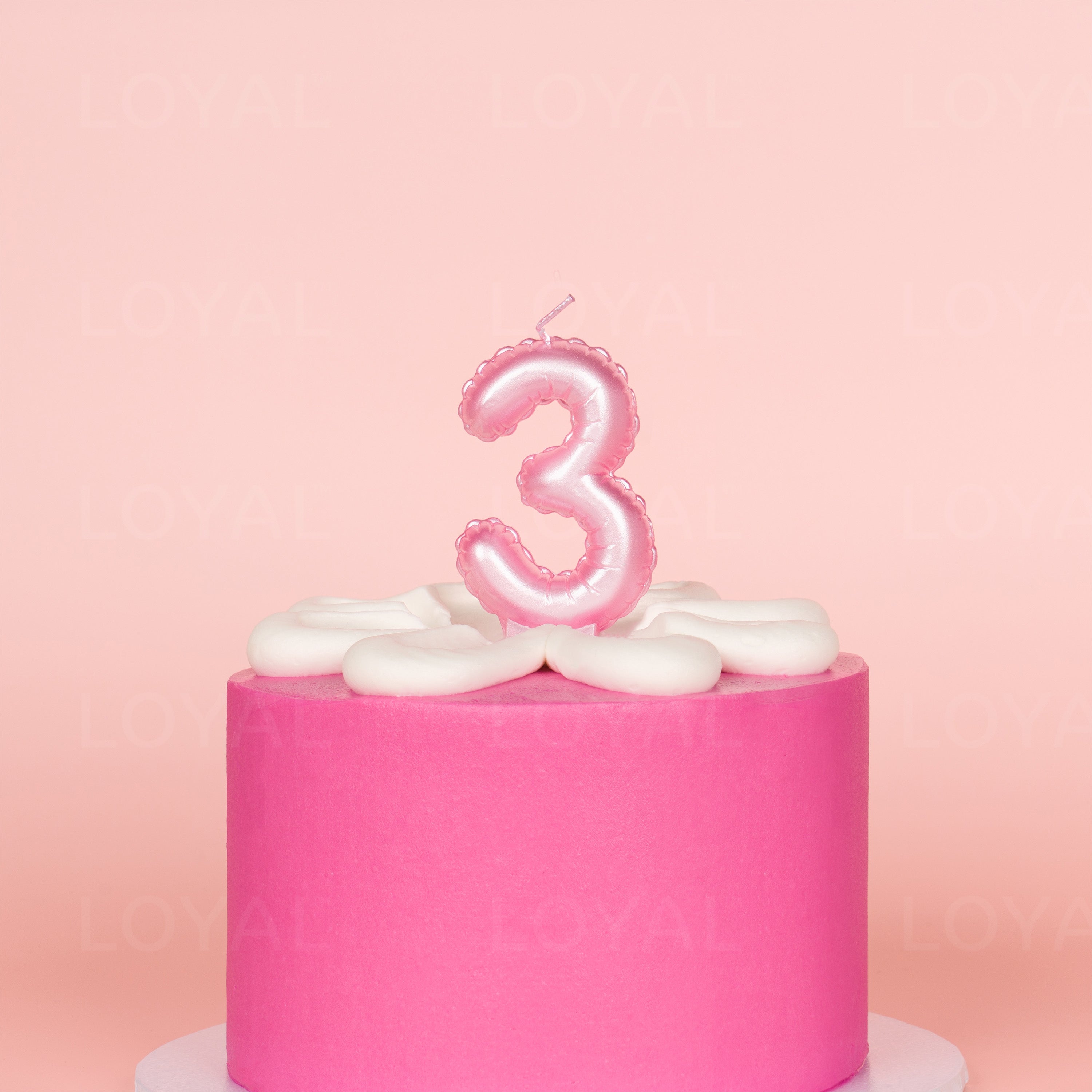 No 3 Pink Metallic Balloon Candle