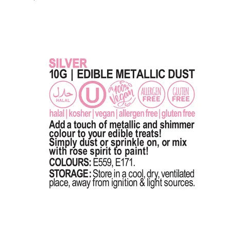 VIVID SILVER EDIBLE METALLIC DUST 10G