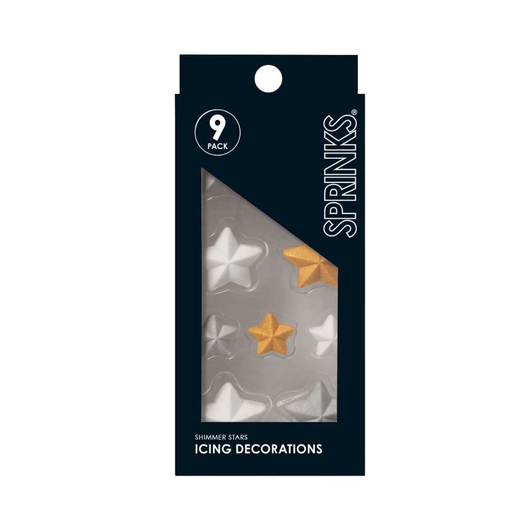 SPRINKS SHIMMER STARS Icing Decorations 9 pieces